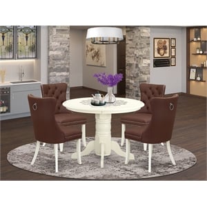 East West Furniture 5-Piece Kitchen Set in Linen White/Burgundy
