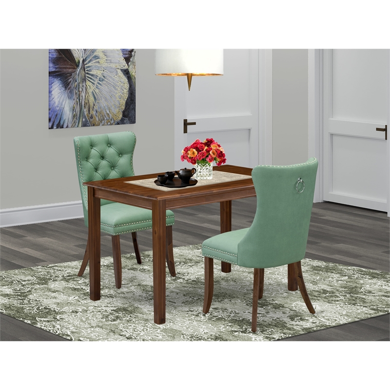 East West Furniture 3-Piece Dinette Set in Willow Green/Antique Walnut