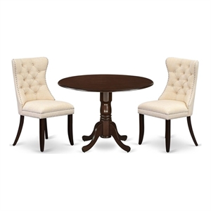 East West Furniture 3-Piece Modern Dining Table Set in Mahogany/Light Beige