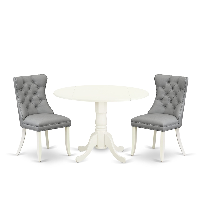 East West Furniture 3-Piece Dinette Set in Linen White/Light Gray