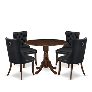 East West Furniture 5-Piece Kitchen Table Set in Antique Walnut/Dark Gray
