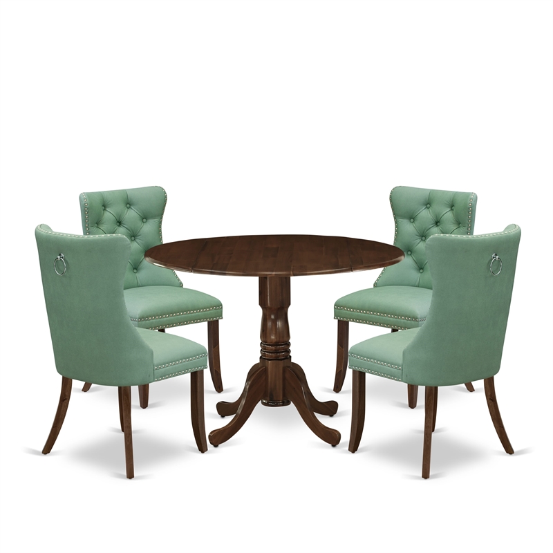 East West Furniture 5-Piece Dining Table Set in Antique Walnut/Willow Green