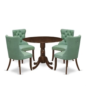 East West Furniture 5-Piece Dining Table Set in Antique Walnut/Willow Green