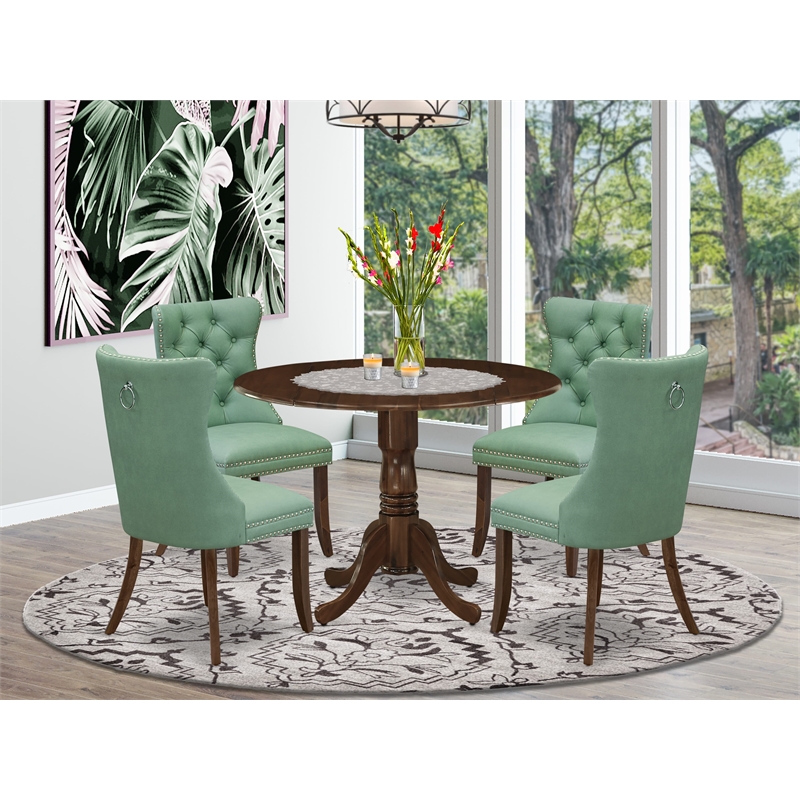 East West Furniture 5-Piece Dining Table Set in Antique Walnut/Willow Green