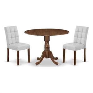 East West Furniture 3-Piece Kitchen Table Set in Antique Walnut/Light Gray