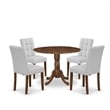 East West Furniture 5-Piece Dining Table Set in Antique Walnut/Light Gray