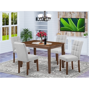 East West Furniture 5-Piece Kitchen Table Set in Antique Walnut/Light Gray