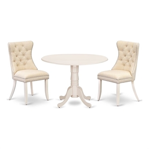 East West Furniture 3-Piece Dining Table Set in Linen White/Light Beige