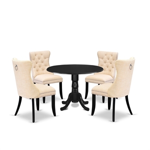 East West Furniture 5-Piece Dining Table Set in Black/Light Beige