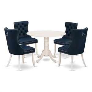 East West Furniture 5-Piece Dining Table Set  in Linen White/Navy Blue