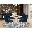 East West Furniture 5-Piece Dining Table Set  in Linen White/Navy Blue