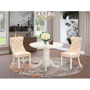 East West Furniture 3-Piece Kitchen Table Set in Linen White/Light Beige