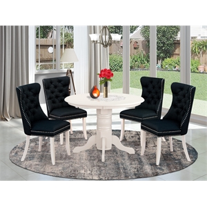 East West Furniture 5-Piece Modern Dining Table Set in Linen White/Black