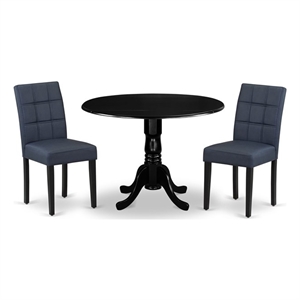 East West Furniture 3-Piece Dining Set in Black/Dark Navy Blue