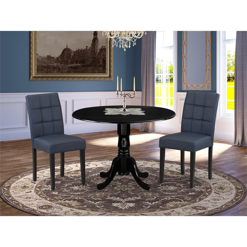 East West Furniture 3-Piece Dining Set in Black/Dark Navy Blue