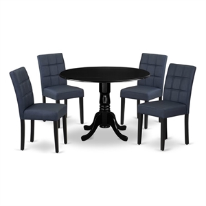 East West Furniture 5-Piece Kitchen Table Set in Black/Dark Navy Blue