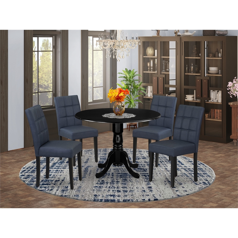 East West Furniture 5-Piece Kitchen Table Set in Black/Dark Navy Blue