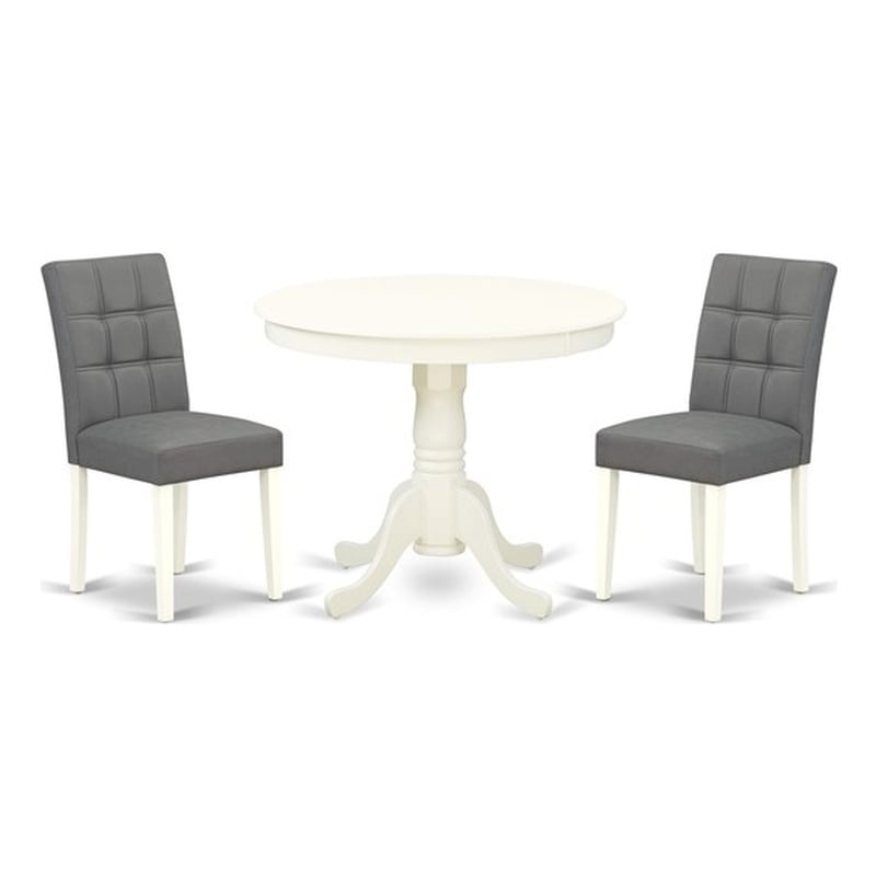 East West Furniture 3-Piece Dining Set in Linen White/Platinum Gray