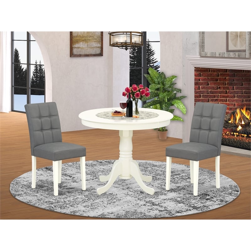 East West Furniture 3-Piece Dining Set in Linen White/Platinum Gray