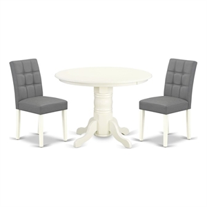 East West Furniture 3-Piece Dining Table Set  in Linen White/Platinum Gray