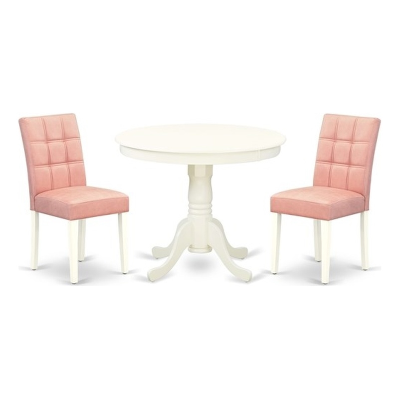 East West Furniture 3-Piece Dining Set in Linen White/Beige Red
