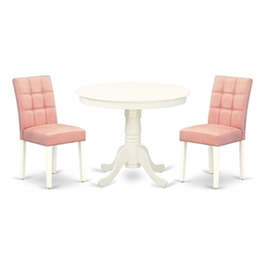 East West Furniture 3-Piece Dining Set in Linen White/Beige Red