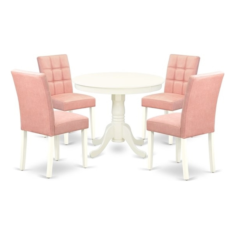East West Furniture 5-Piece Dining Table Set in Linen White/Beige Red