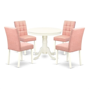 East West Furniture 5-Piece Dining Table Set in Linen White/Beige Red