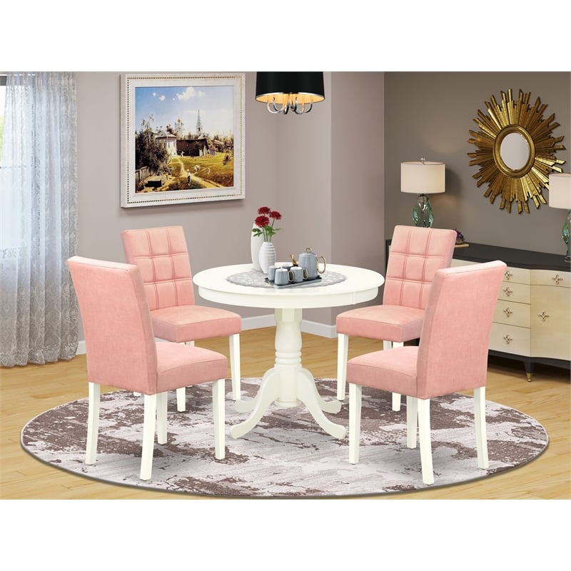 East West Furniture 5-Piece Dining Table Set in Linen White/Beige Red