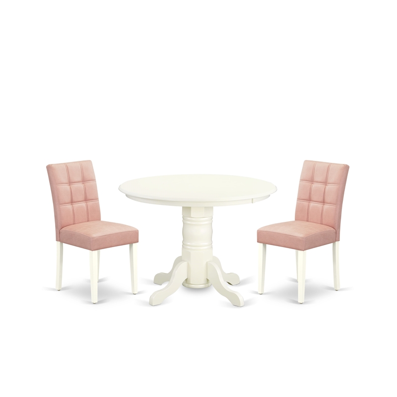 East West Furniture 3-Piece Modern Dining Table Set in Linen White/Beige Red
