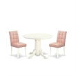 East West Furniture 3-Piece Modern Dining Table Set in Linen White/Beige Red