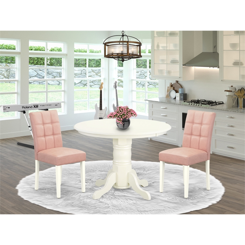 East West Furniture 3-Piece Modern Dining Table Set in Linen White/Beige Red