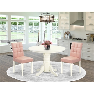 East West Furniture 3-Piece Modern Dining Table Set in Linen White/Beige Red