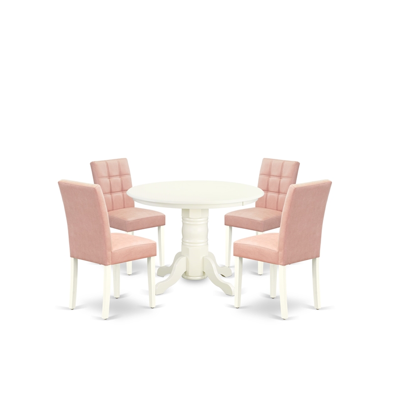 East West Furniture 5-Piece Modern Dining Table Set in Linen White/Beige Red