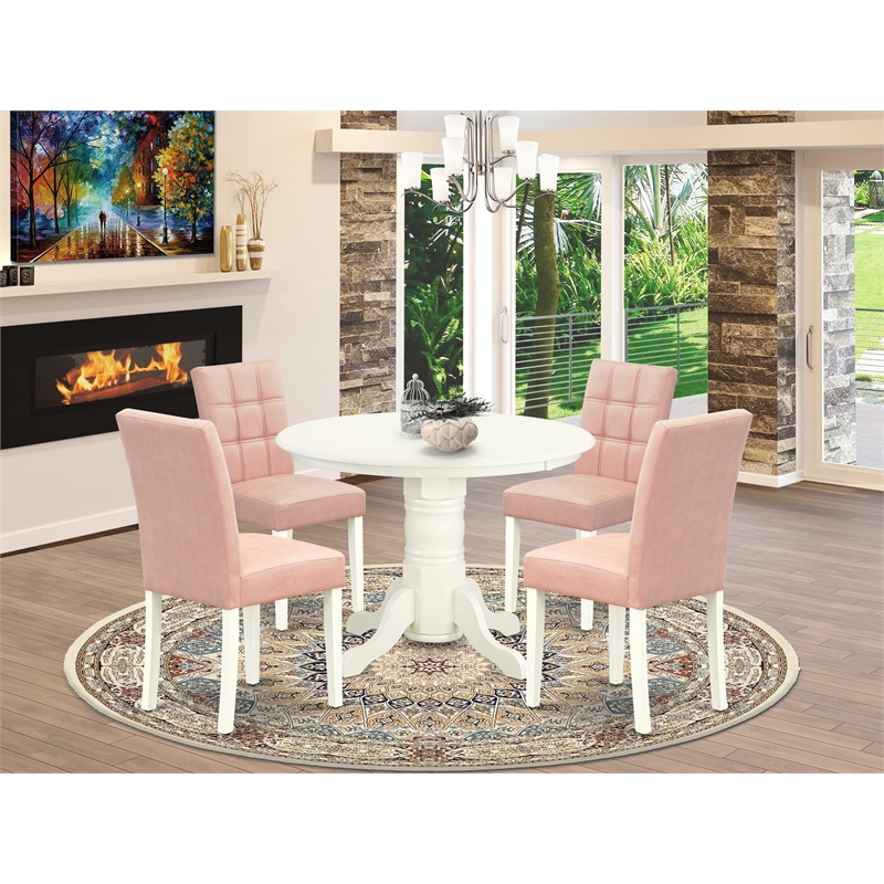 East West Furniture 5-Piece Modern Dining Table Set in Linen White/Beige Red