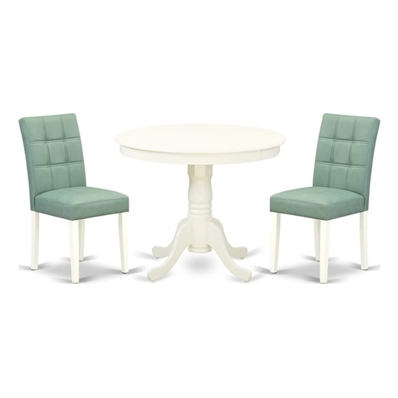 East West Furniture 3-Piece Dining Table Set in Linen White/Willow Green
