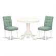 East West Furniture 3-Piece Dining Table Set in Linen White/Willow Green