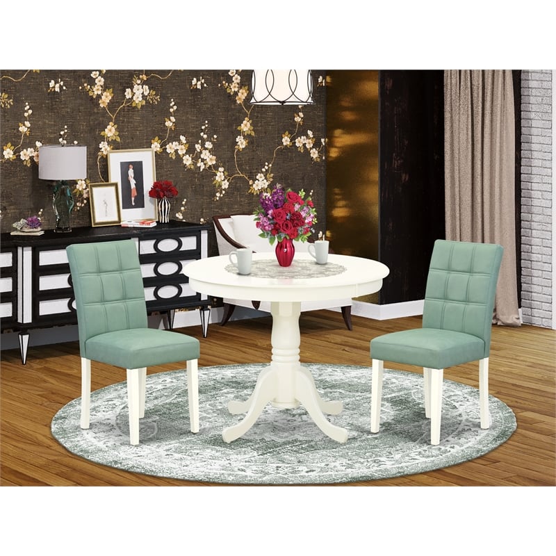 East West Furniture 3-Piece Dining Table Set in Linen White/Willow Green