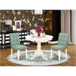East West Furniture 3-Piece Dining Table Set in Linen White/Willow Green
