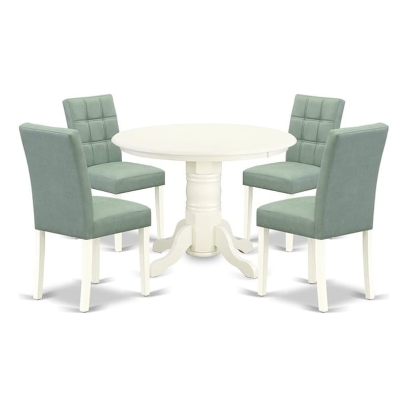 East West Furniture 5-Piece Kitchen Table Set in Linen White/Willow Green