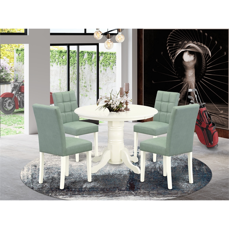East West Furniture 5-Piece Kitchen Table Set in Linen White/Willow Green