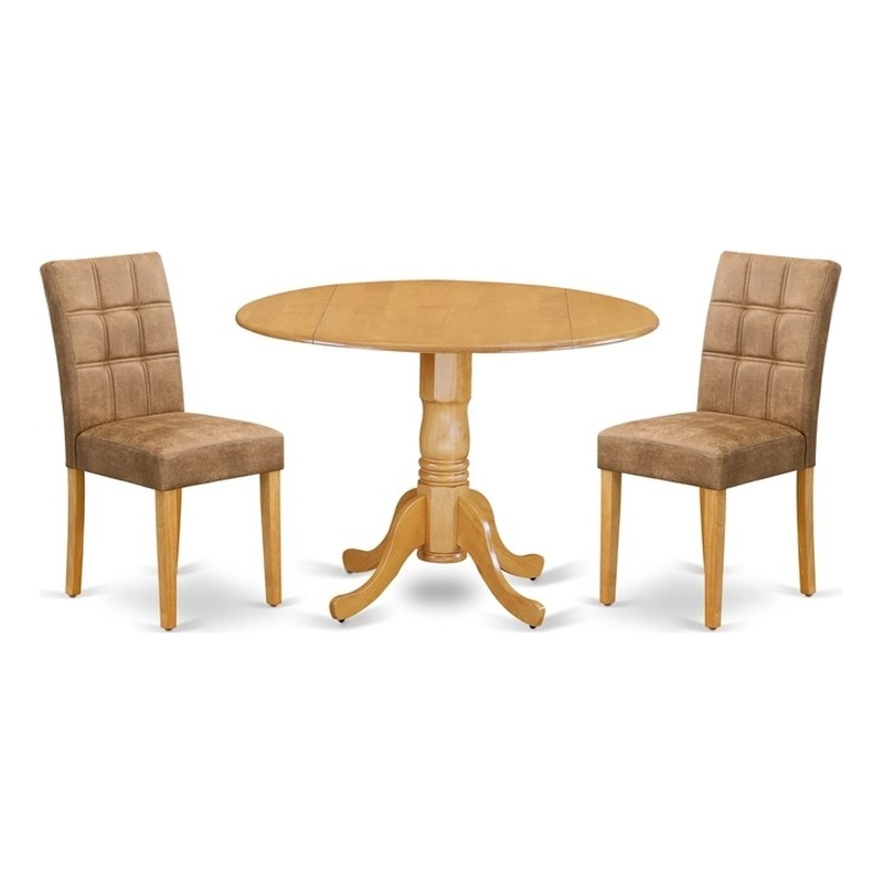 East West Furniture 3-Piece Dining Table Set  in Oak/Brown Textured