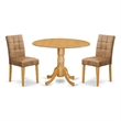 East West Furniture 3-Piece Dining Table Set  in Oak/Brown Textured