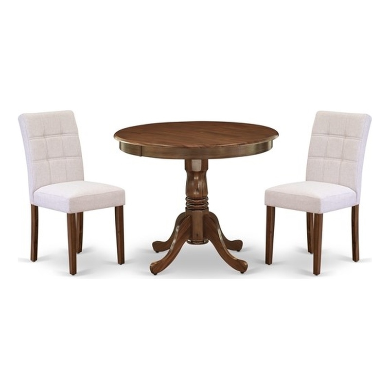 East West Furniture 3-Piece Kitchen Table Set in Antique Walnut/Mist Beige