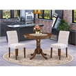 East West Furniture 3-Piece Kitchen Table Set in Antique Walnut/Mist Beige