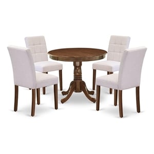 East West Furniture 5-Piece Dining Room Set in Antique Walnut/Mist Beige