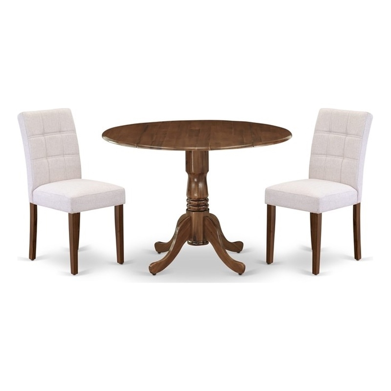 East West Furniture 3-Piece Dining Room Set in Antique Walnut/Mist Beige