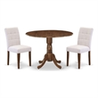 East West Furniture 3-Piece Dining Room Set in Antique Walnut/Mist Beige