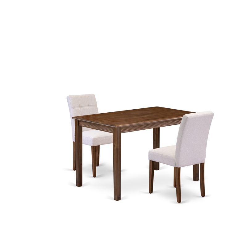 East West Furniture 3-Piece Dining Room Set in Antique Walnut/Mist Beige