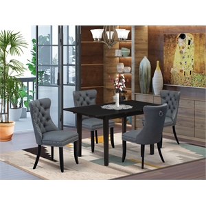 East West Furniture 5-Piece Kitchen Set in Black/Platinum Gray